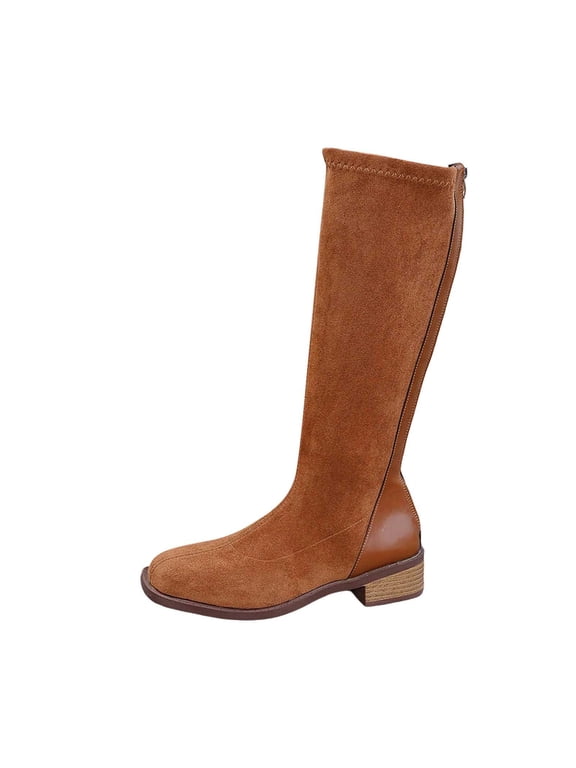 Tall Knee High Boots for Women Stretch Shaft Low Heel Boots Round Toe Boots for Casual Outfits