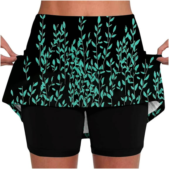 Abomasnow Tennis Skirts for Women Summer 2-in-1 Tummy Control Skirts with Shorts Floral Print High Waisted Stretchy Athletic Skorts on Clearance