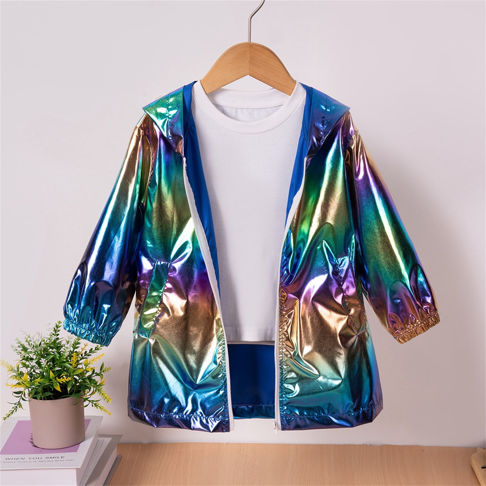 Abomasnow Toddler Boy Girl's Metallic Jacket Lightweight Zip Up Holographic Shiny Bomber Jackets with Hooded 1-7 Years