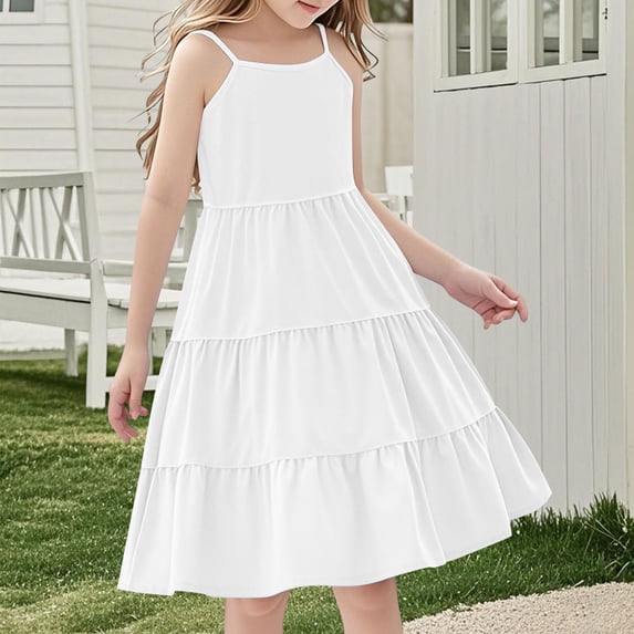 Abomasnow Toddler Girl's Summer Sundress Boho Strap Casual Sleeveless Tiered Swing Cami Dresses with Pockets for 4-14 Years