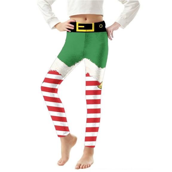 Abomasnow Toddler Girl's Ugly Christmas Leggings Striped 3D Print Stretchy Tights Kid Xmas Leggings 3-8 Years