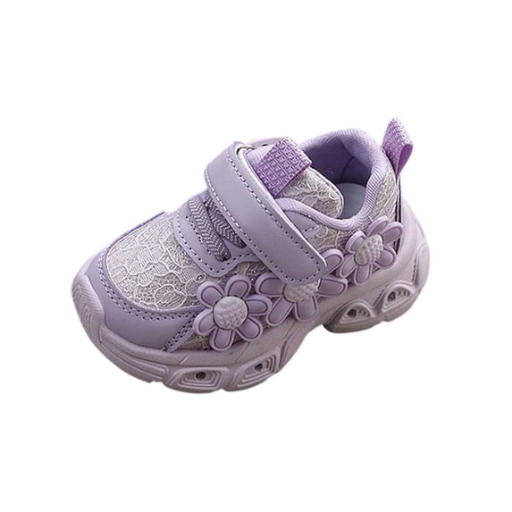 Abomasnow Toddler Girls PU Mesh Floral Decor Hook and Loop Shoes Lightweight Casual Workout Running Shoes