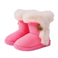 thumbnail image 1 of Abomasnow Toddler Kids Mid Calf Winter Snow Boots Polyester Upper Fuzzy Fleece Cuff Decorative Metal Button Thick Non‑Slip Sole Warm Boots for Boys Girls Cold Weather Daily Outdoor Wear, 1 of 4