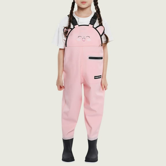 Abomasnow Toddler Waterproof Rain Bib Pants, Girls Rain Pants Kids Cartoon Rain Trousers Lightweight Mud Pants Rainwear 3-13 Years