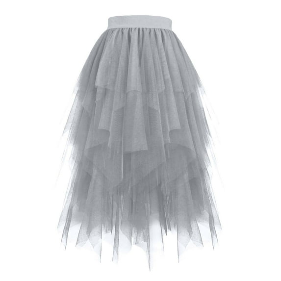 Abomasnow Tulle Skirts for Women High Low Layered Puffy Skirt A-Line Midi Length Mesh High Elastic Waist Tutu Skirts