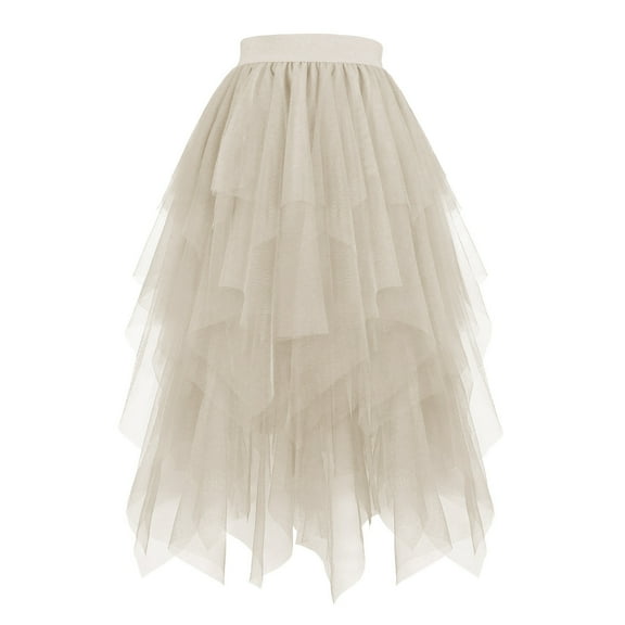 Abomasnow Tulle Skirts for Women High Low Layered Puffy Skirt A-Line Midi Length Mesh High Elastic Waist Tutu Skirts