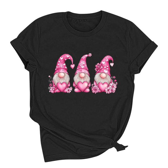 Abomasnow Valentine's Shirt for Womens Cute Gnomes Love Heart Printed Tees Short Sleeve Graphic Tops S-2XL