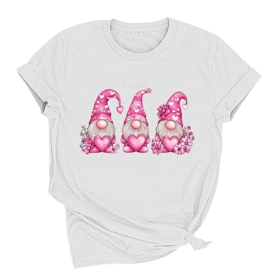 Abomasnow Valentine's Shirt for Womens Cute Gnomes Love Heart Printed Tees Short Sleeve Graphic Tops S-2XL