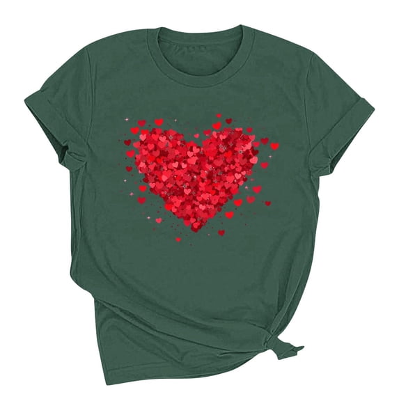 Abomasnow Valentines Shirts for Women Cute Love Heart Graphic Tee Tops Casual Short Sleeve Valentines Gift T Shirt S-2XL