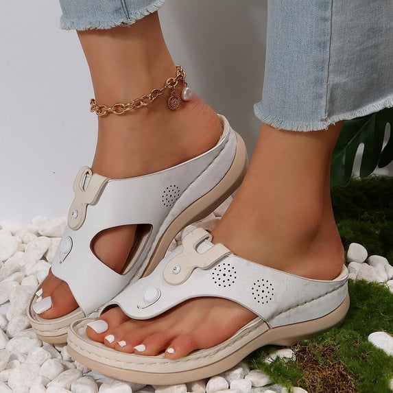 Abomasnow Wedge Sandals for Women, Summer Slip on Slipper Casual Open Toe Walking Platform Sandals Slide Orthotic Arch Support Sandals