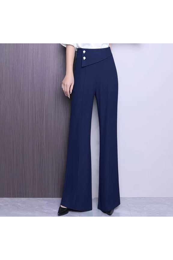 Wide Leg Blazers Pants for Women High Waist Pleats Business Straight Pants Casual Solid Color Suit Trousers with Pockets