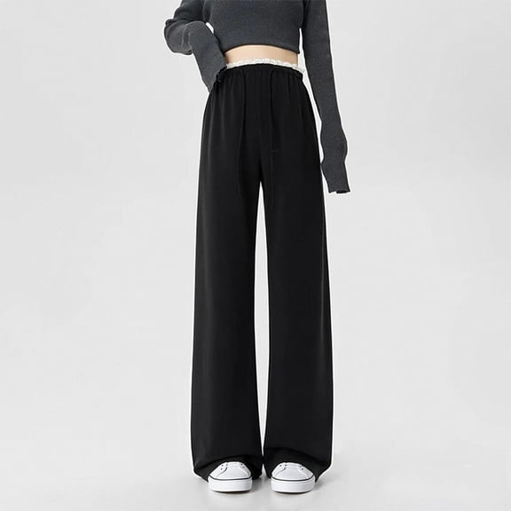 Abomasnow Wide Leg Sweatpants for Women Lightweight Lace Trim Drawstring Elastic Waist Baggy Sweat Pants