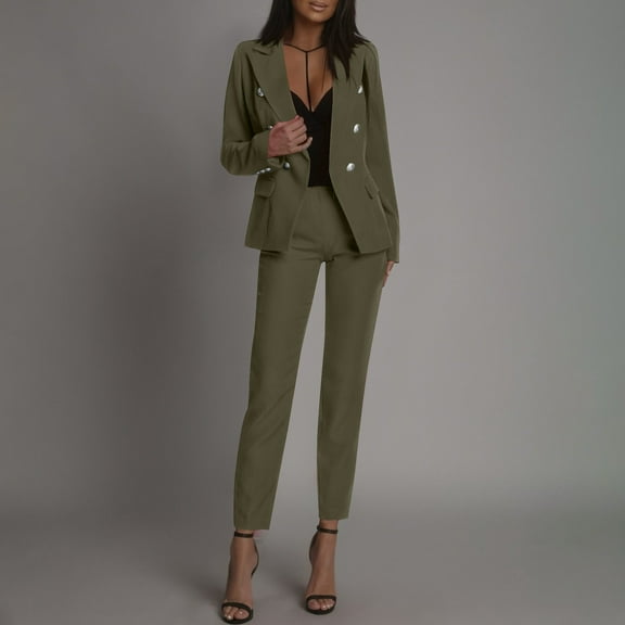 Abomasnow Women 2 Piece Outfits Double Breasted Blazer and Straight Leg Work Pants Casual Blazer Set Dressy Business Office Suits