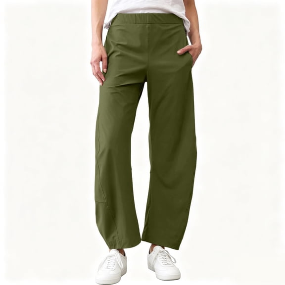Abomasnow Women Barrel Travel Pants Elastic Waistband Tapered Leg Baggy Mid Rise Work Trousers Lounge Pant with Pockets