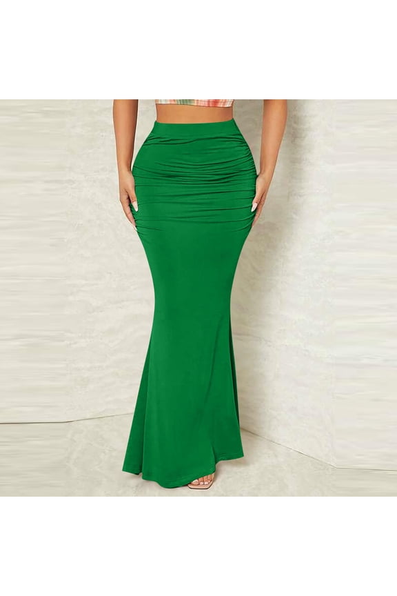 Women Bodycon Mermaid Skirt 2025 Casual High Waisted Ruched Long Maxi Skort Slim Fit Stretchy Fishtail Skirts