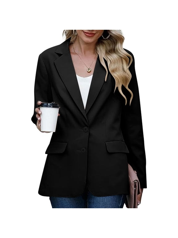 Women Business Casual Blazer with Lined Professional Work Suit Jacket with Pockets Long Sleeve Button Open Front Blazer Jackets