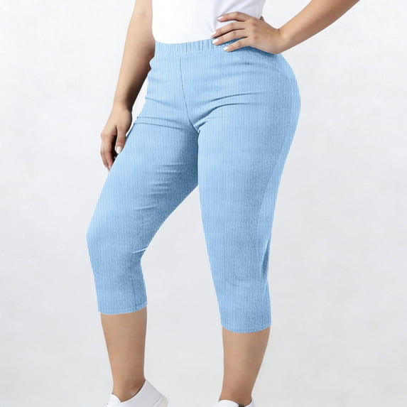 Abomasnow Women Capri Pants Plus Size Stretch Knee Length Leggings Elastic Waist Casual Summer Ladies Pull On Yoga Pants