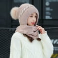 thumbnail image 1 of Cxenplz Women Cute Bear Ear Hat Scarf 2 in 1 Warm Hoodie Hat Long Scarf Gloves Soft Plush Shawl Wraps Hooded Hat Thicken Fleece Fuzzy Knit Hat Cap, 1 of 6