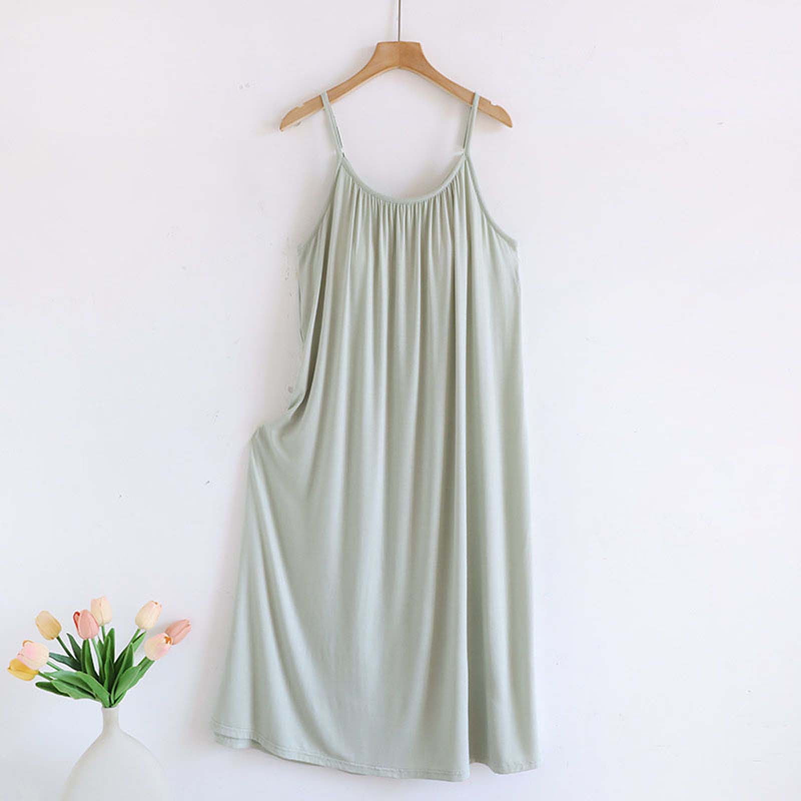 Abomasnow Women Long Nightgown Built in Bra Pajama Dress Soft Spaghetti ...