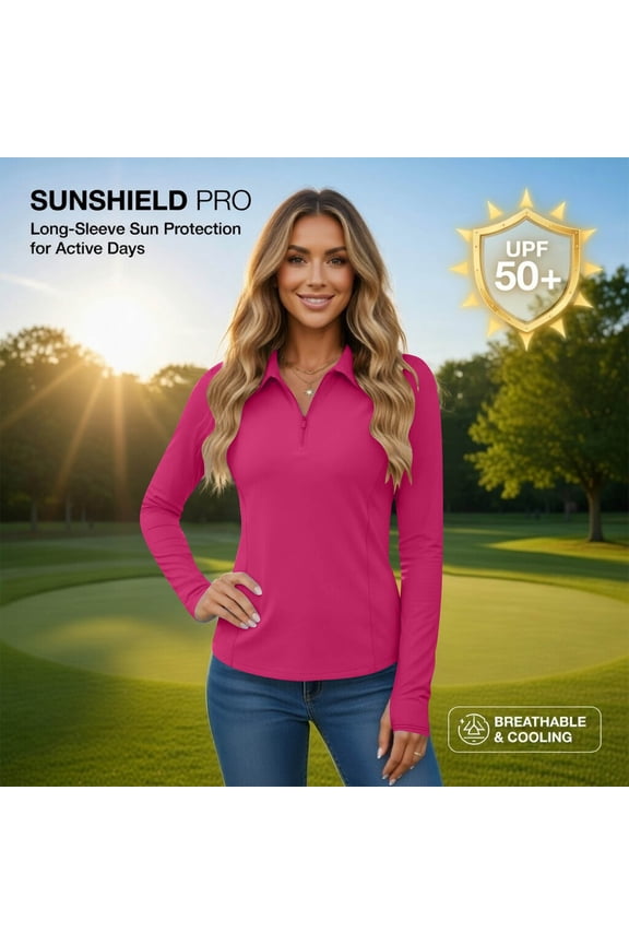 Women Long Sleeve Shirts Sun Protection 1/4 Zip Summer Quick Dry Hiking Shirts Quarter Zip Pullover for Women