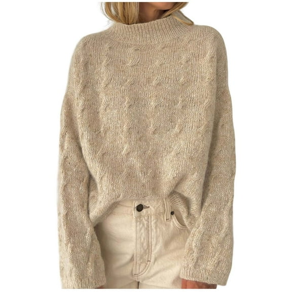 Abomasnow Women Oversized Cropped Sweater Long Sleeve Turtleneck Cable Knit Sweater 2025 Fall Winter Solid Knitted Pullover