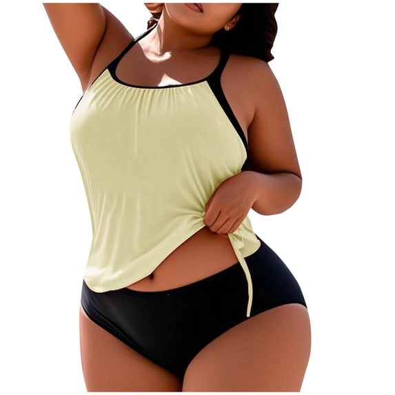 Abomasnow Women Plus Size 2 Piece Tankini Swimsuit Tummy Control Blouson Bathing Suits Thin Strap Tank Top with Boy Shorts