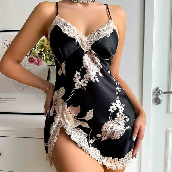 Abomasnow Women Sleepwear Sexy Lingerie Nightgown Lace Chemise Satin Slip Silk Negligee Nightie S-XL