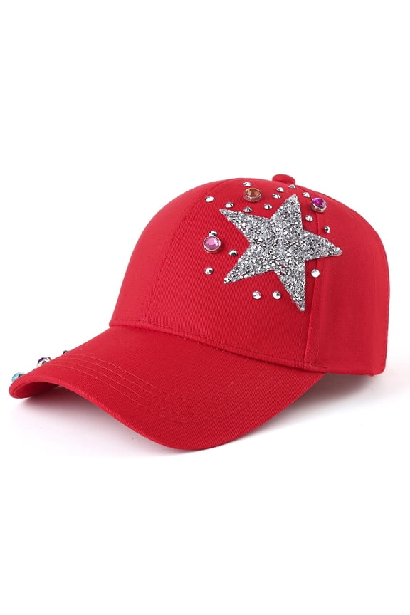 Women Studded Rhinestone Star Baseball Cap Trendy Shiny Gem Outdoors Sun Hats Caps