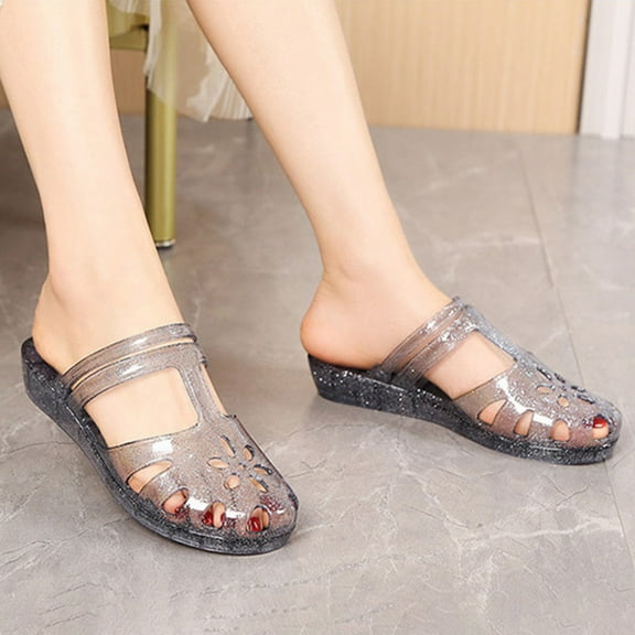 Abomasnow Women Summer Closed Toe Jelly Sandals Slides Sandal Slip on Flat Slippers Hollow Soft Sole 2025 New