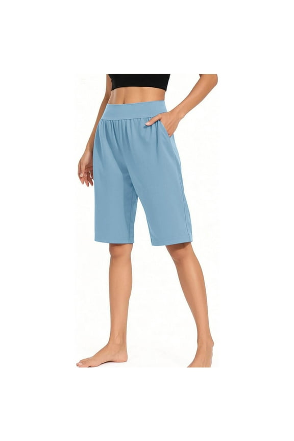 Women's 12" Bermuda Long Shorts with Pockets High Waisted Stretch Knee Length Shorts for Women Summer Walking