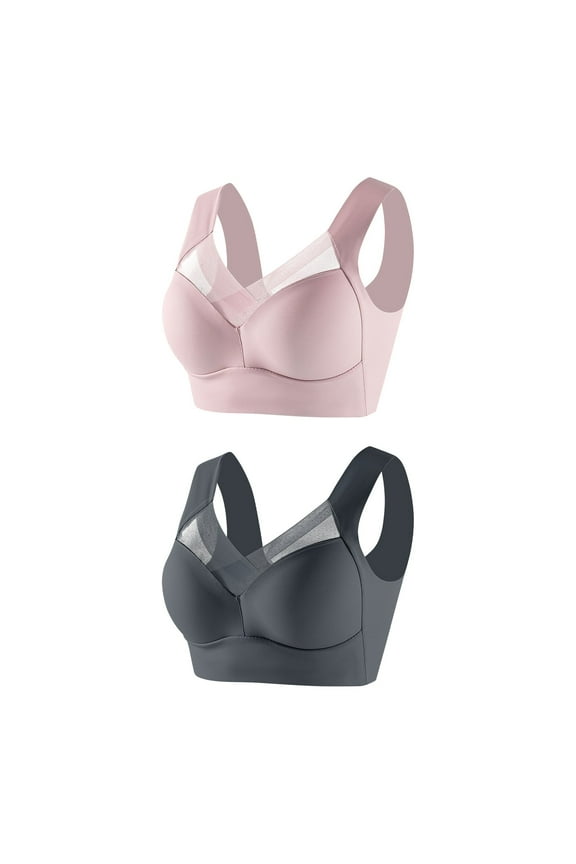 Women's 2-Pack Double Support Wireless Everyday Bras, Lace Bra with Stay-in-Place Straps, Full-Coverage T-Shirt Bra