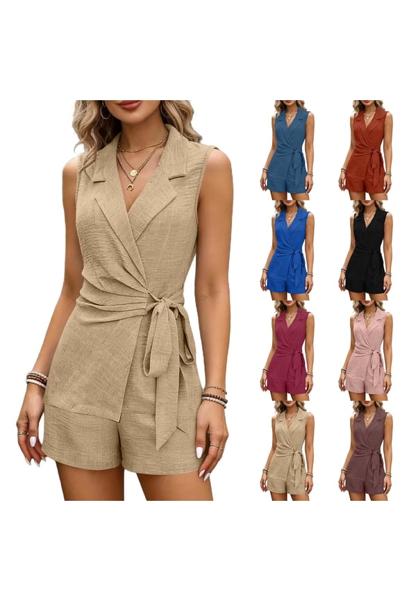 Women's 2 Piece Dressy Short Sets Sleeveless Notch Lapel Tunic Suit Vest Tops High Waist Shorts Work Office Business Casual Outfits Set