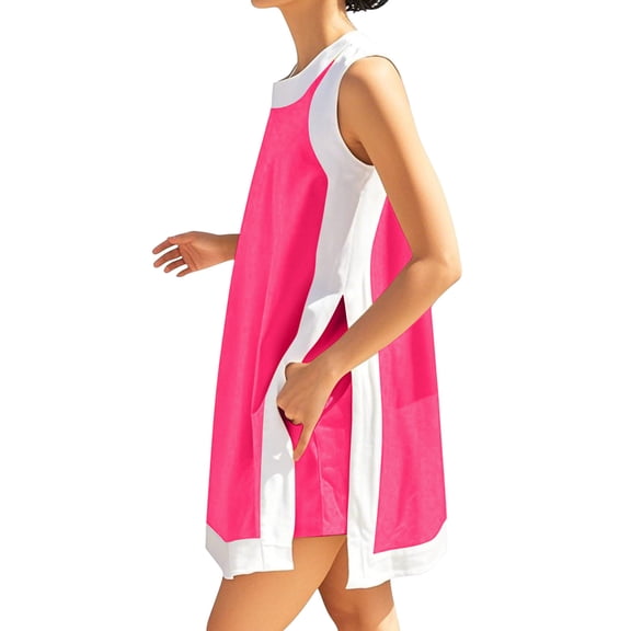 Abomasnow Women's 2 Piece Sets Casual Color Block Crewneck Sleeveless Pullover Tops Matching Shorts with Pockets