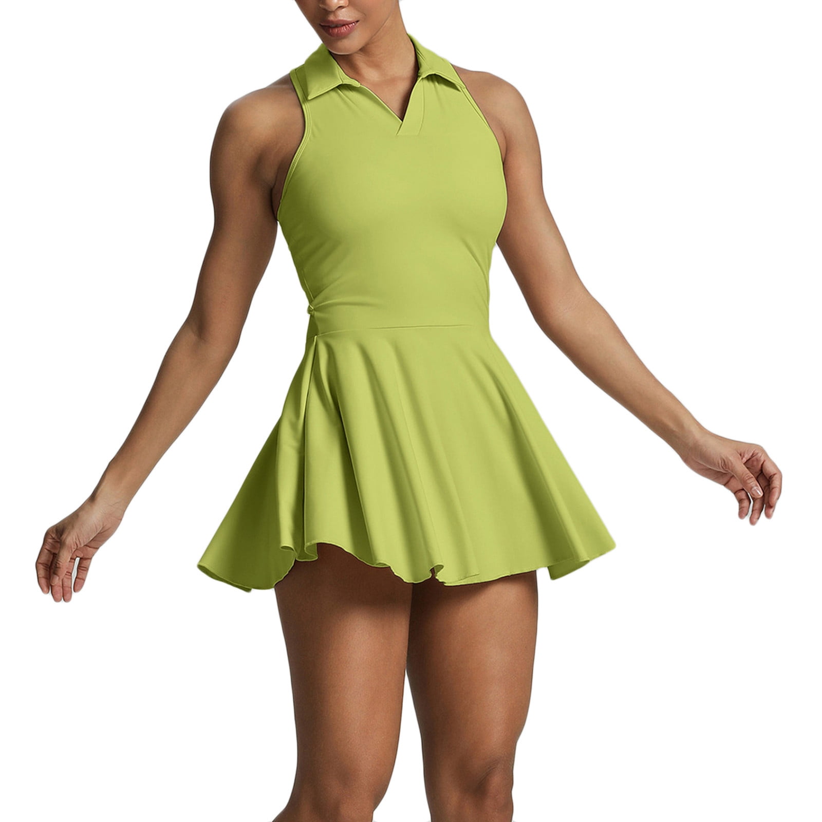 Abomasnow Women's 2-in-1 Tennis Golf Dress Sleeveless Collared Athletic Underneath Dress Casual Workout Active Dresses with Built-in Shorts