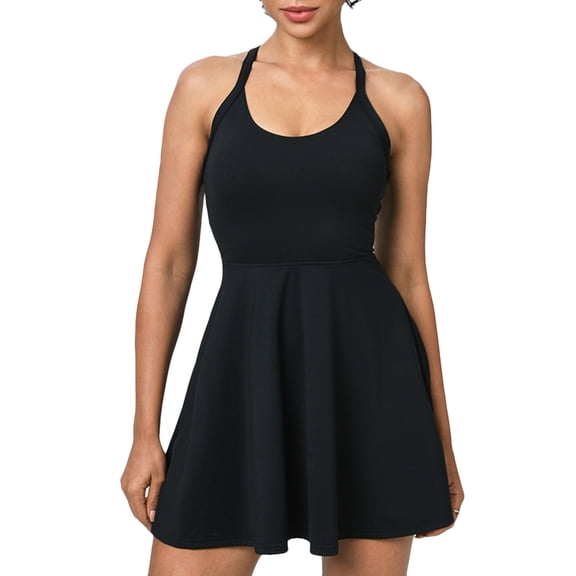 Abomasnow Women's 2-in-1 Tennis Golf Dress Sleeveless Tie Neck Crewnwck Athletic Underneath Dress Casual Workout Active Dresses with Built-in Shorts