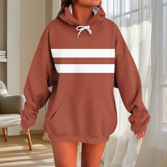 Abomasnow Women's 2025 Striped Oversized Sweatshirt Fall Crewneck Long Sleeve Hoodies Casual Color Block Pullover Tops with Hooded S-2XL