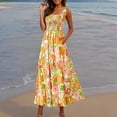 thumbnail image 1 of Abomasnow Women's 2025 Summer Square Neck Floral Boho Print Smocked Long Dress A Line Sleeveless Swings Sundress Vacation Beach Outfits, 1 of 5