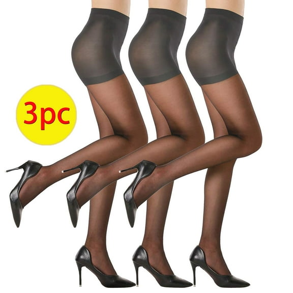 Cxenplz Women's 3 Pairs of Ultra Stretchable Sheer Tights Stockings with Run-Resist High Waist Tights Footed Support Control Top Pantyhose on Clearance