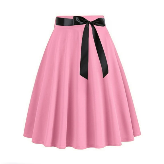Abomasnow Women's 50s Vintage Skirts A Line Pleated Solid Color Midi Skirt Floral Cherry Cocktail Swing Skirt High Waist Knee Length Flared Skirt
