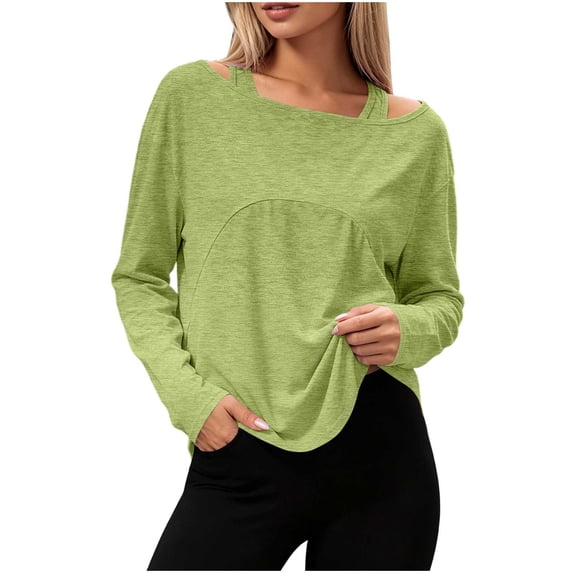 Abomasnow Women's Athletic Shirts Long Sleeve Crewneck Solid Color Shirts Casual Breathable Lightweight Yoga Workout Shirts