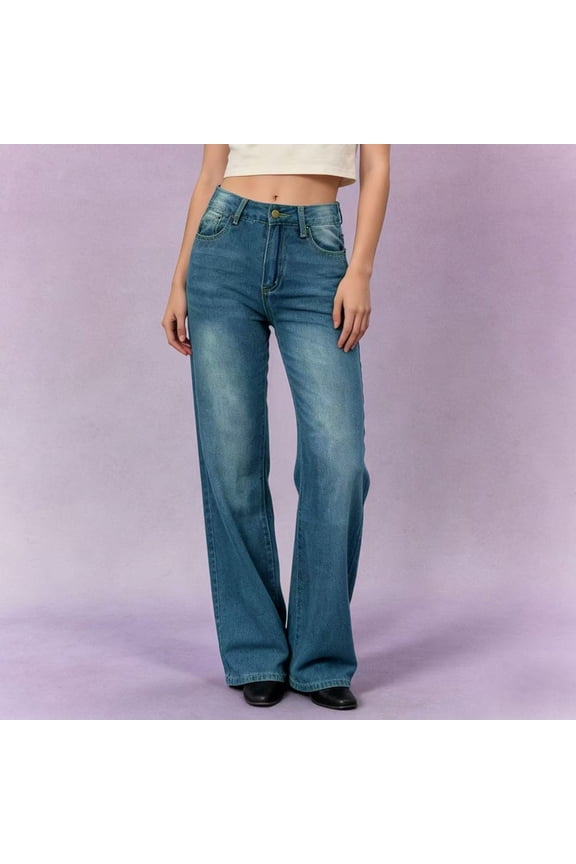 Women's Baggy Jeans High Waist Straight Leg Denim Pants Washed Distressed Skinny Denim Pants S-XL