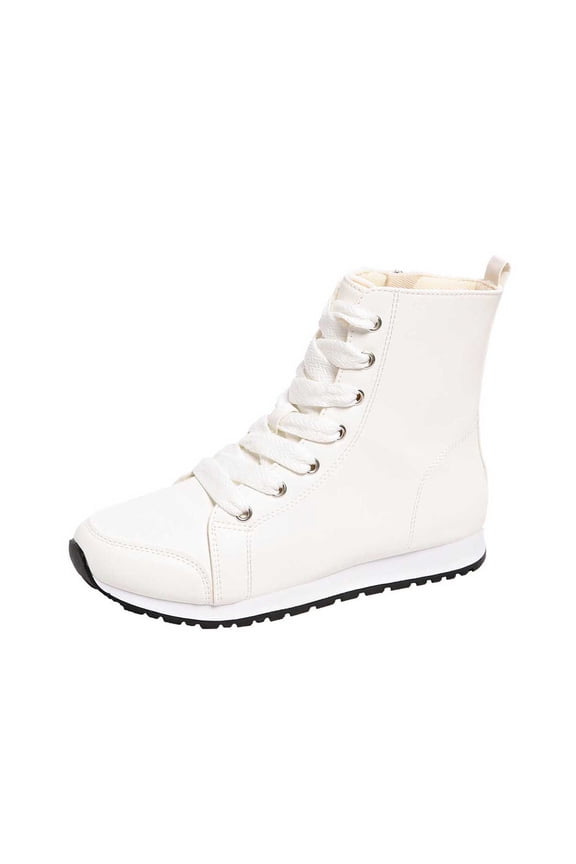 Women's Black White Color Block PU Lace Up High Top Ankle Sneaker Boots with Side Zipper for Daily Casual Wear