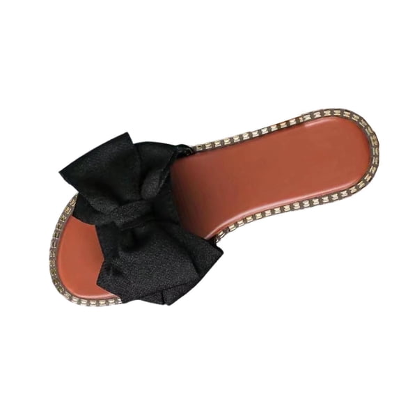 Abomasnow Women's Bow Knot Slides Open Toe Flat Sandals Summer Slip On Slippers