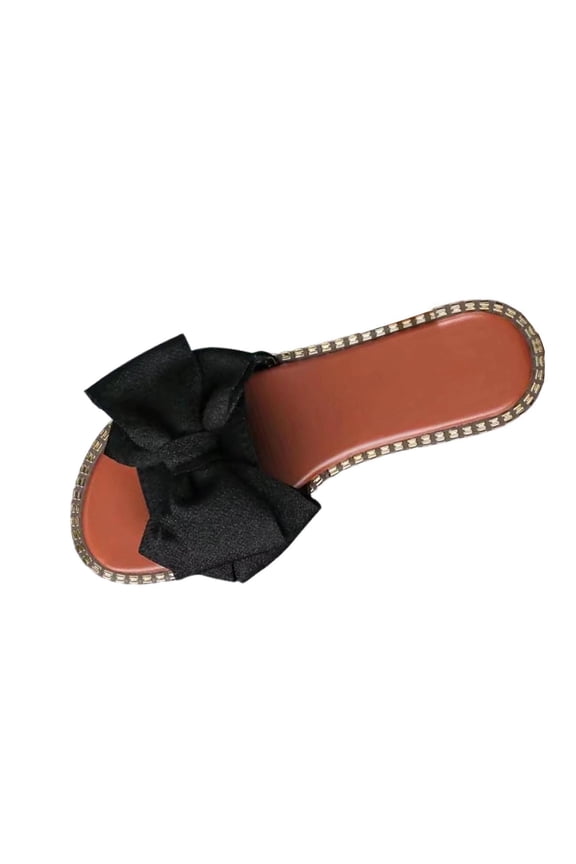 Women's Bow Knot Slides Open Toe Flat Sandals Summer Slip On Slippers