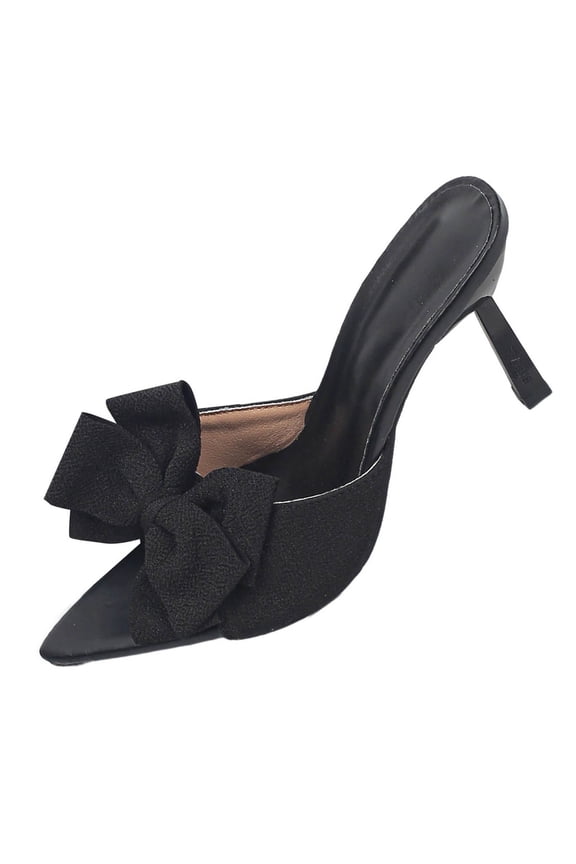 Women's Bow Sandal Backless Pointed Toe Stiletto Sandal Summer Open Toe Slingback Slip On Slide Sandals