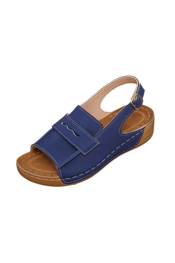 Women's Buckle Slingback Wedge Sandals Open Toe Ankle Strap Sandals Comfort Slip on Arch Support Dress Shoes