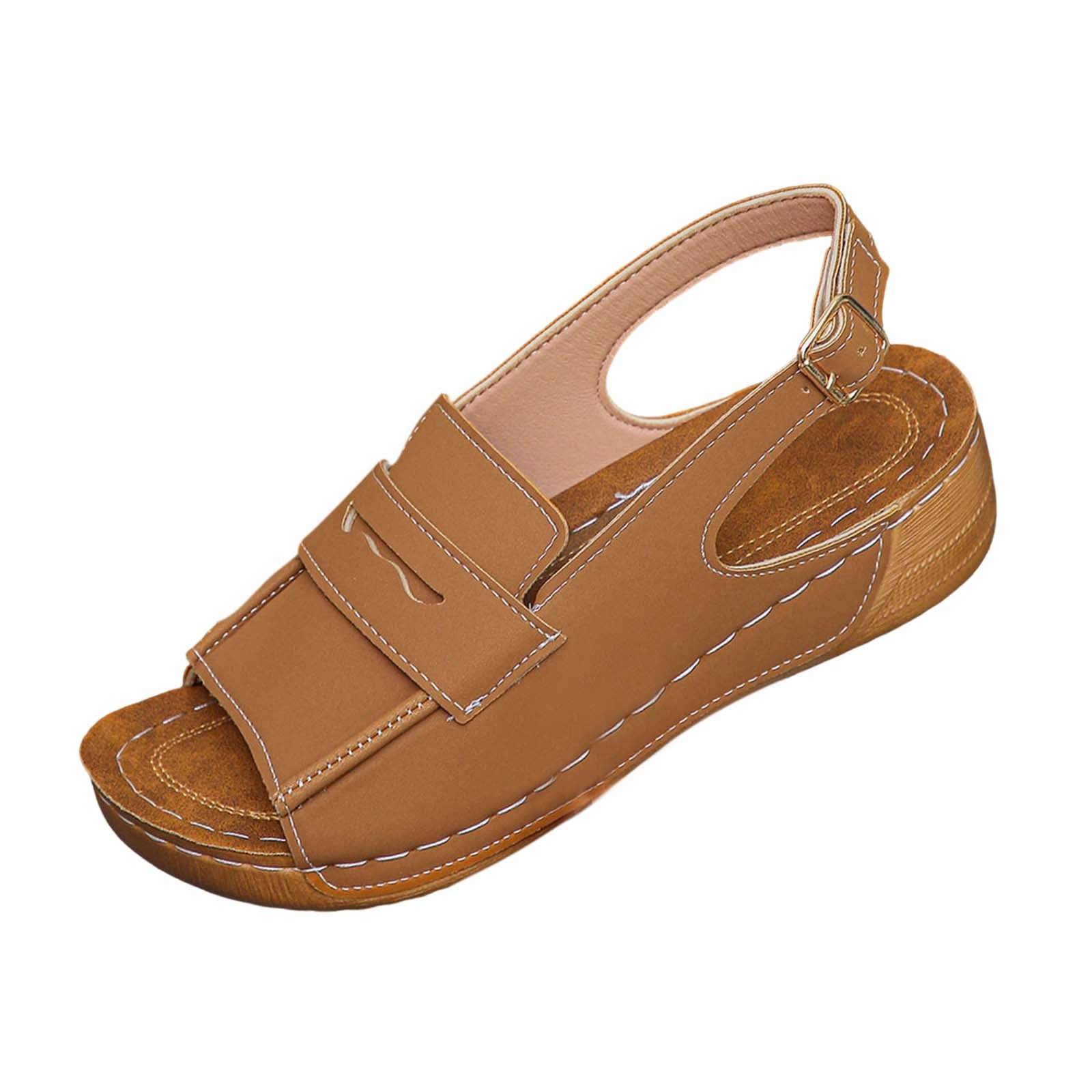 Abomasnow Women's Buckle Slingback Wedge Sandals Open Toe Ankle Strap ...