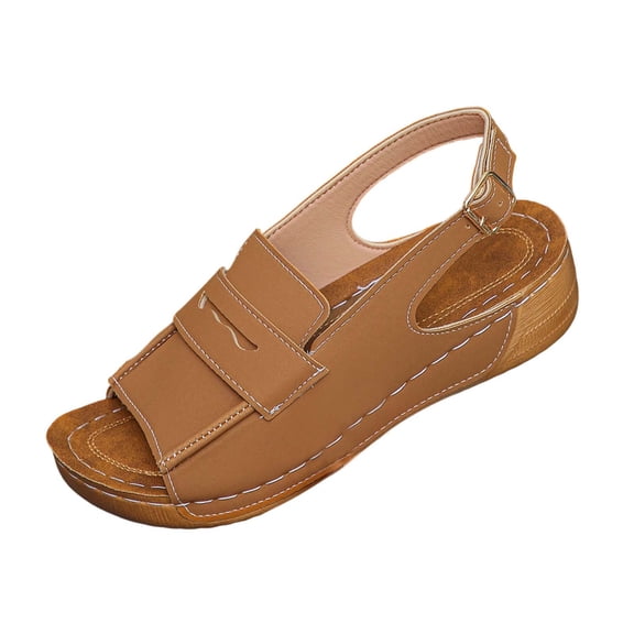 Abomasnow Women's Buckle Slingback Wedge Sandals Open Toe Ankle Strap Sandals Comfort Slip on Arch Support Dress Shoes