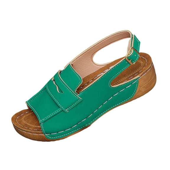 Abomasnow Women's Buckle Slingback Wedge Sandals Open Toe Ankle Strap Sandals Comfort Slip on Arch Support Dress Shoes