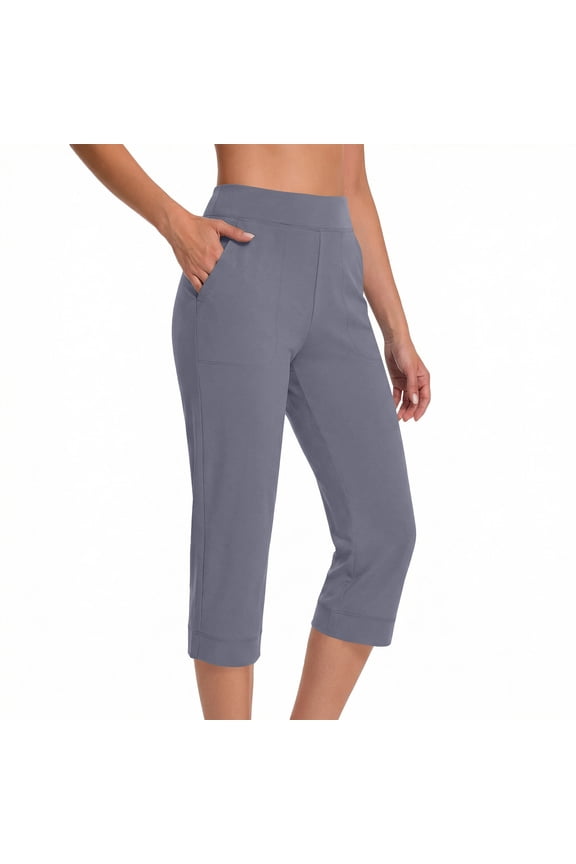 Women's Capri Pants Elastic High Waist Dressy Pull On Stretch Pants Work Office Casual Crop Work Leggings with Pockets